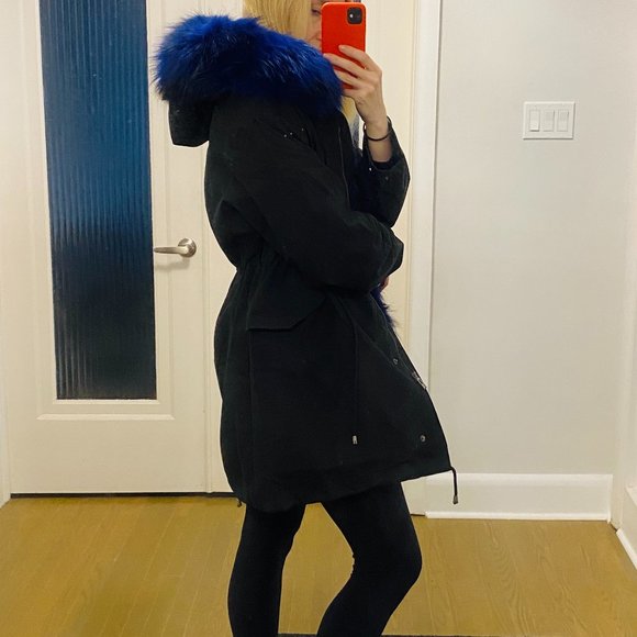 NEW POMKIN ROSE PINK FOX FUR BLACK WINTER COAT PARKA SIZE S SMALL 0/2 - Picture 12 of 12